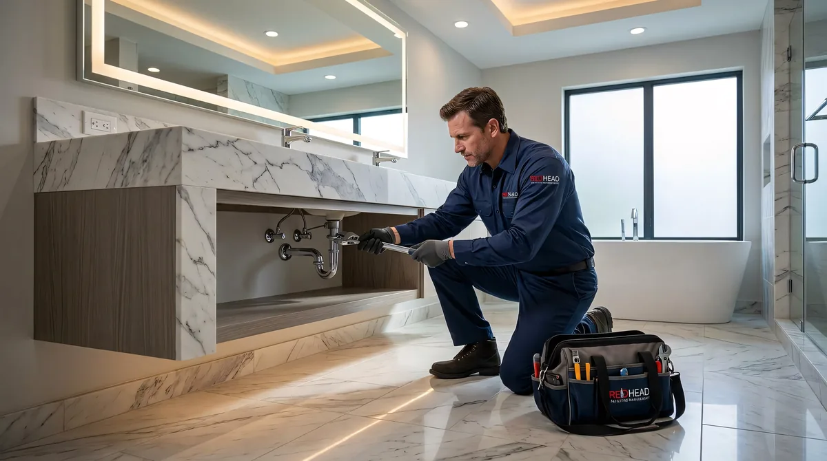 REDHEAD technician on plumbing maintenance works