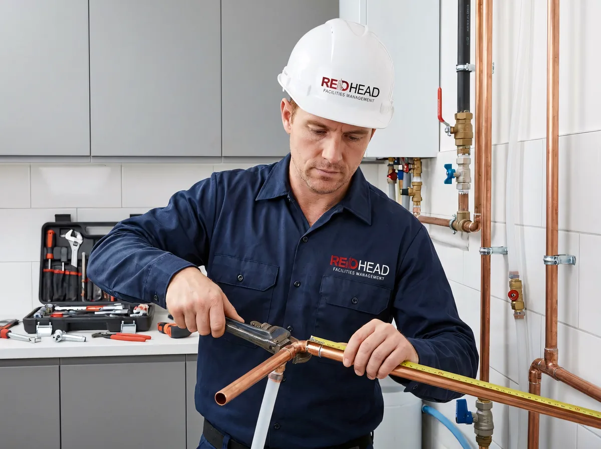 REDHEAD technician fabricating copper refrigerant piping