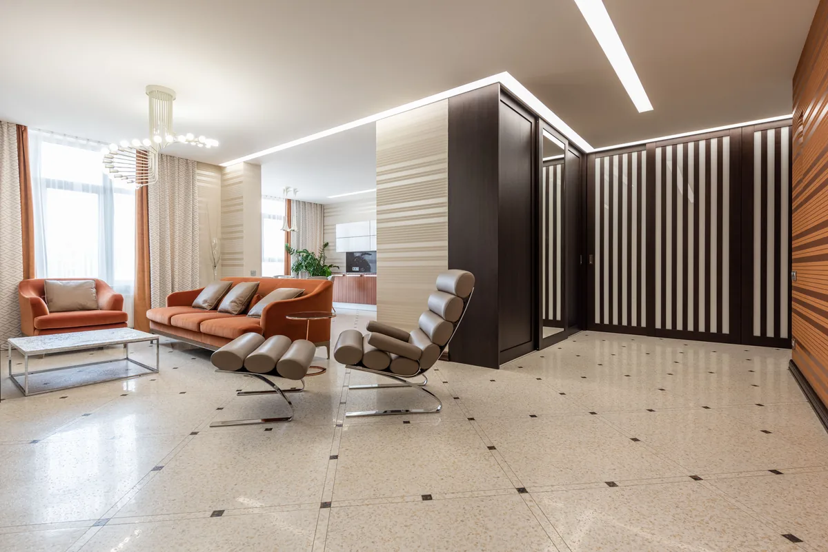 Modern lobby with integrated access control